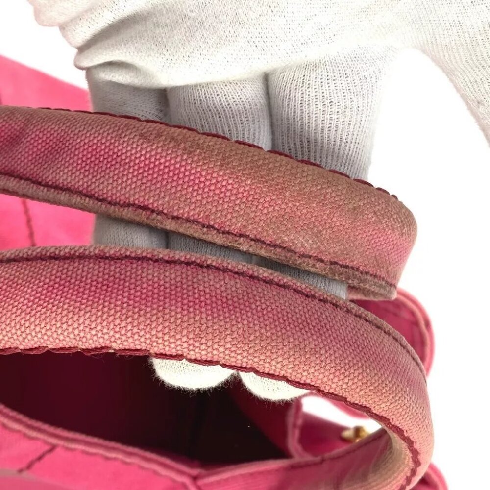 PRADA Canapa logo M Bag Hand Bag Tote Bag Canvas pink - Picture 9 of 16